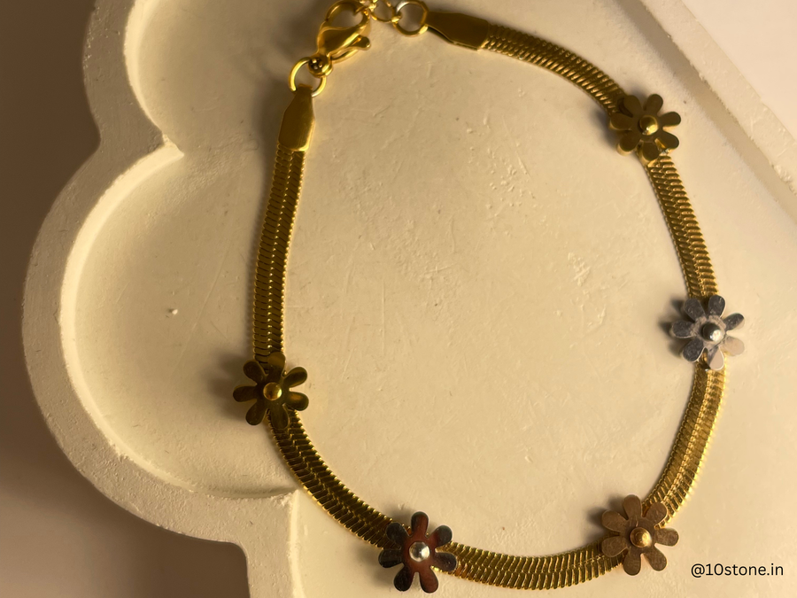Golden Bloom Multi-Flower Bracelet