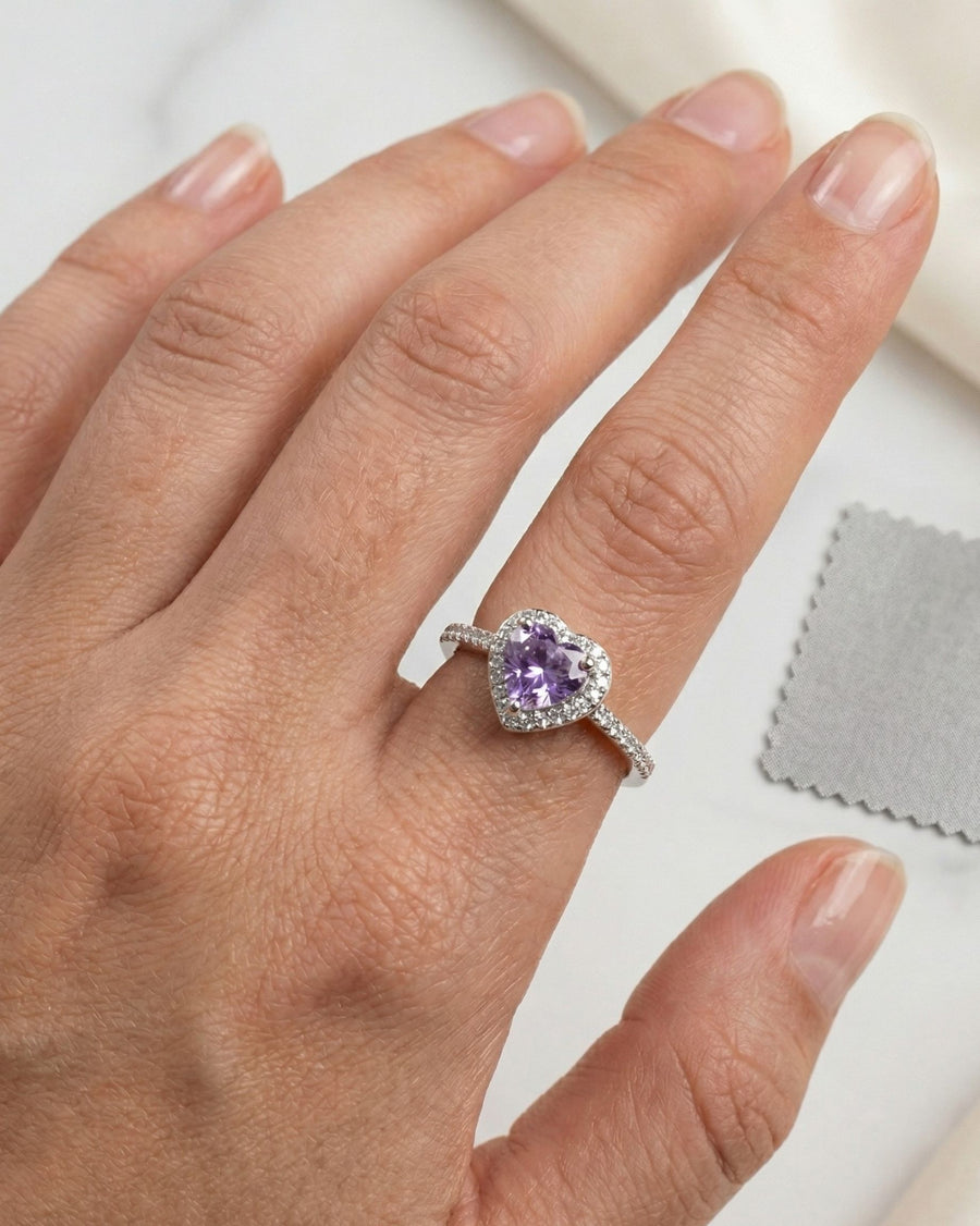 Amethyst Heart Halo Ring