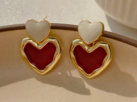 Ruby Heart Drop Earrings