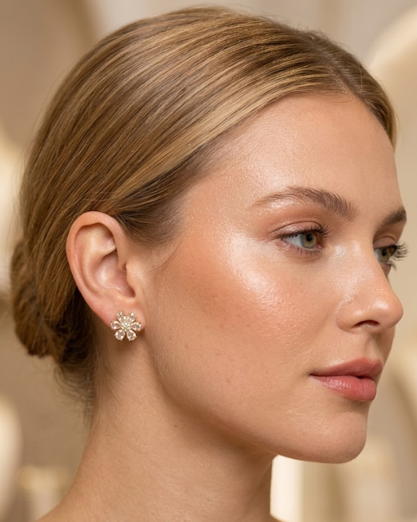 Golden Crystal Bloom Studs