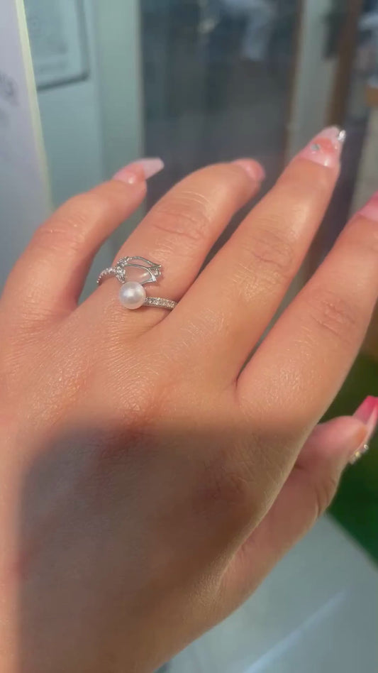 Luna Leaf Pearl Ring (Silver Edition)